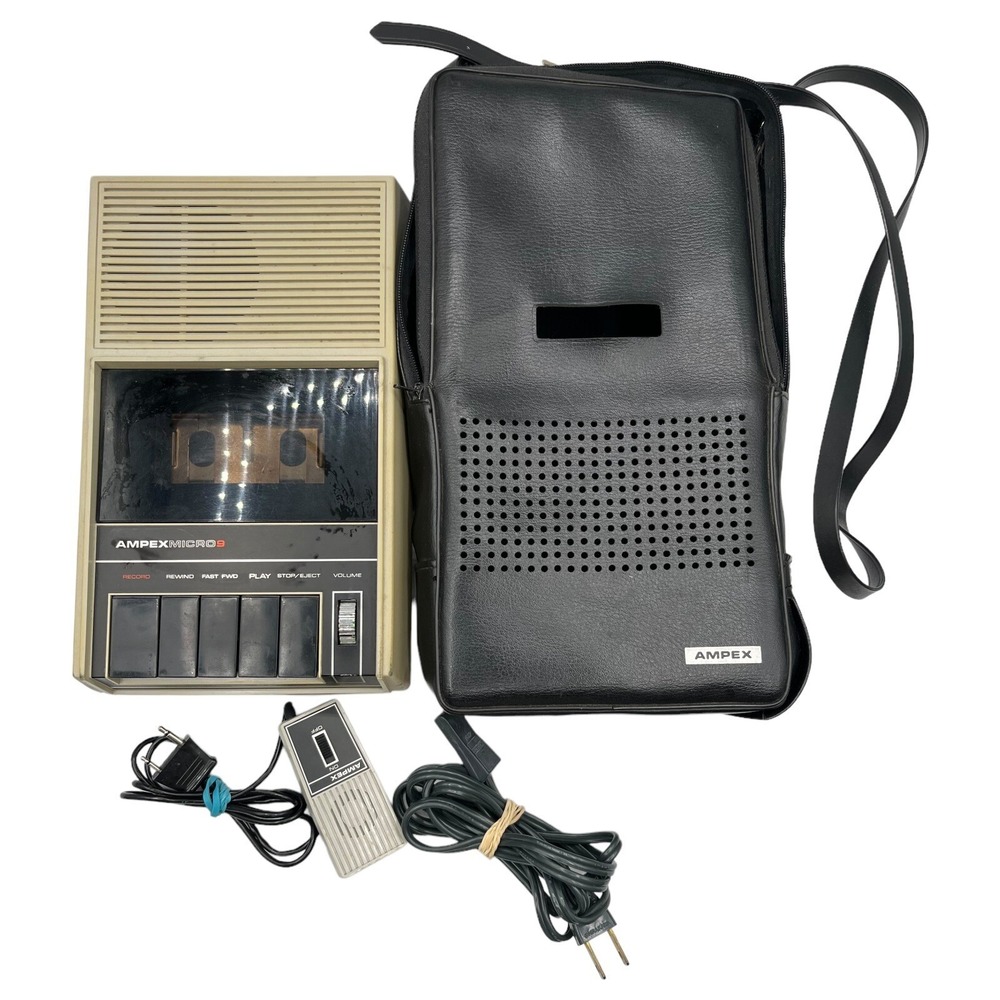 AMPEX MICRO 9 Tape Recorder With Power Cord & Microphone & Case Japan PARTS